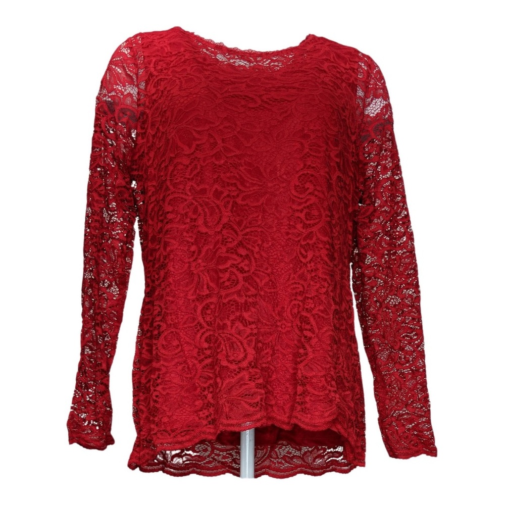 Women’s Isaac Mizrahi Live Red Lace Blouse - Small (S)